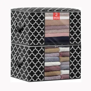 90L Large Storage Bag,2Pack Foldable Lanket Storage Bags Clothes Organization and Storage Containers for Bedding with Reinforced Handle,Clear Window,Sturdy Zippers(Black)