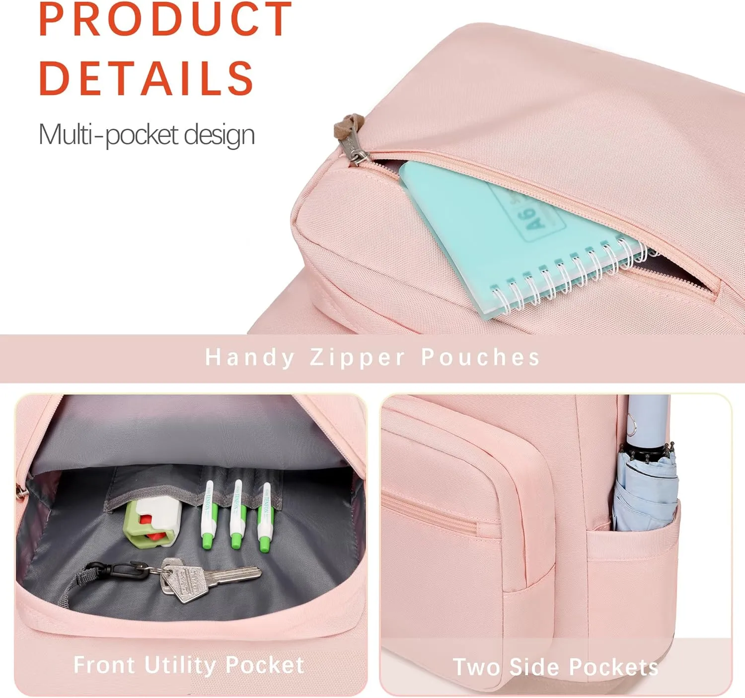 abshoo Classic Teen College Laptop Backpack for School Women Middle High School Backpack For Girls School Bookbag (Pink)