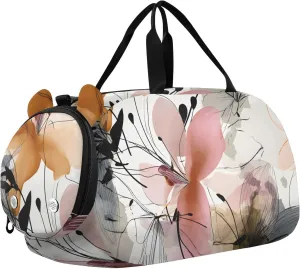 Abstract Floral Sketch Youth Sports Duffel Bag with Ventilated Shoe Compartment|All-Season Lightweight Travel Gym Bag for Girls & Boys|Water-Resistant Gear Bag
