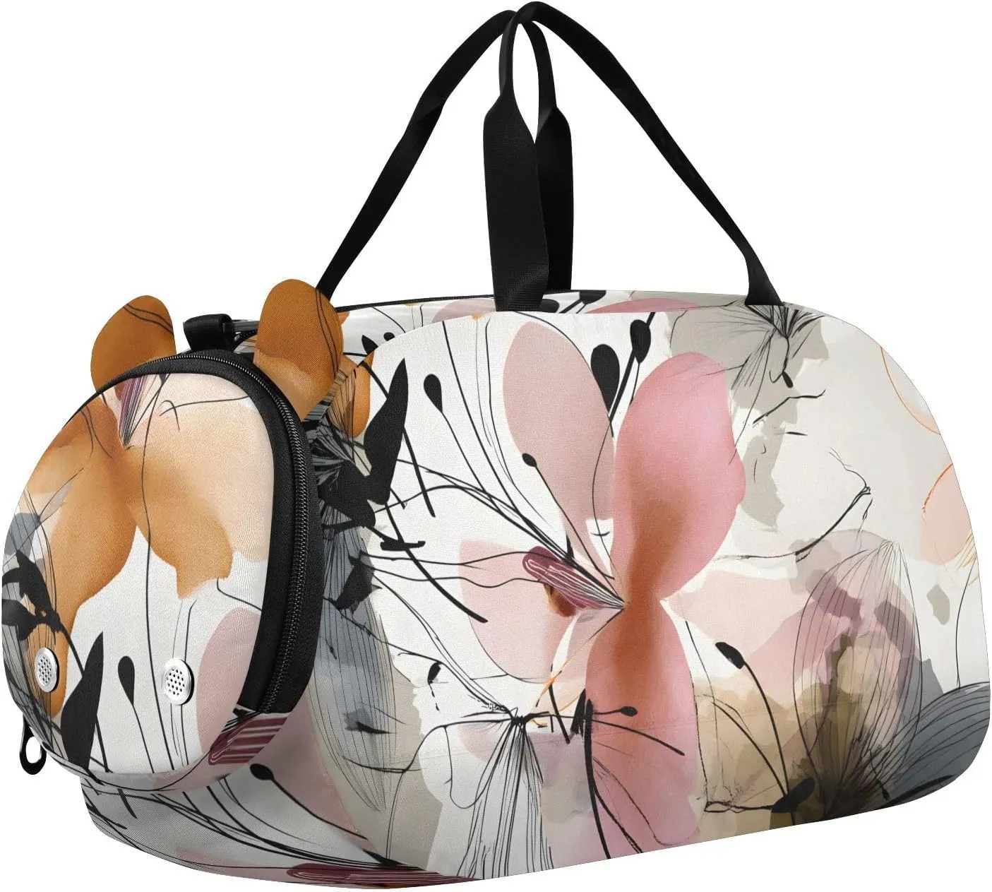Abstract Floral Sketch Youth Sports Duffel Bag with Ventilated Shoe Compartment|All-Season Lightweight Travel Gym Bag for Girls & Boys|Water-Resistant Gear Bag