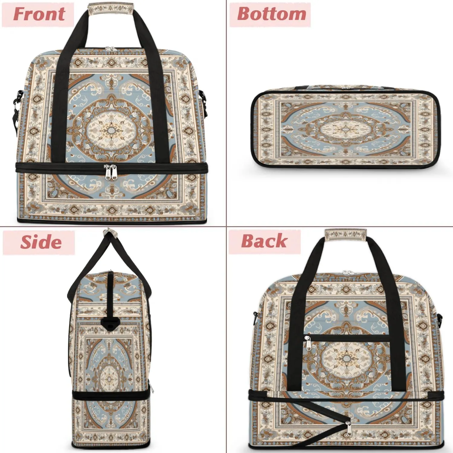 Abstract Prints Boho Flora Travel Duffle Bag, Collapsible Travel Bag Sports Gym Bag With Shoes Compartment Weekender Bag Overnight Bag For Women Men