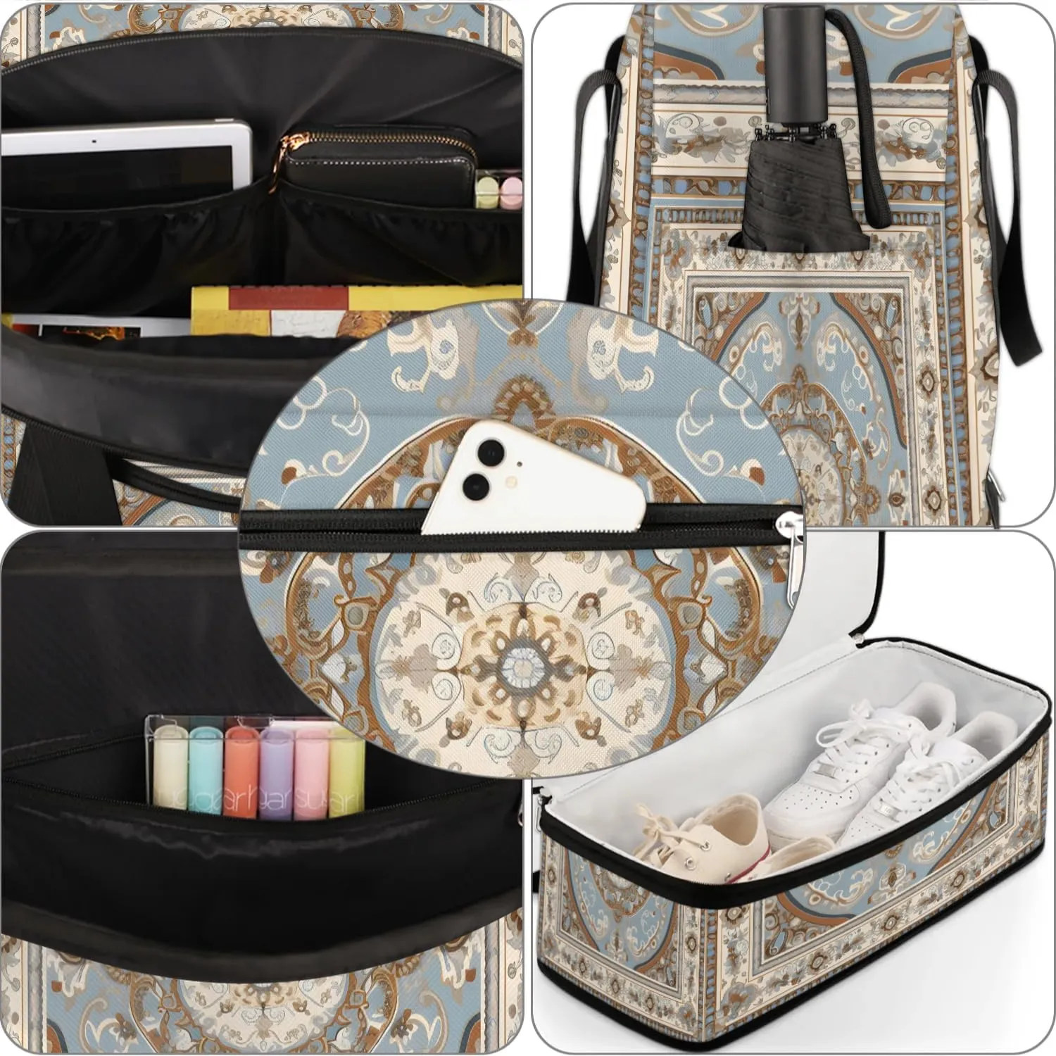 Abstract Prints Boho Flora Travel Duffle Bag, Collapsible Travel Bag Sports Gym Bag With Shoes Compartment Weekender Bag Overnight Bag For Women Men