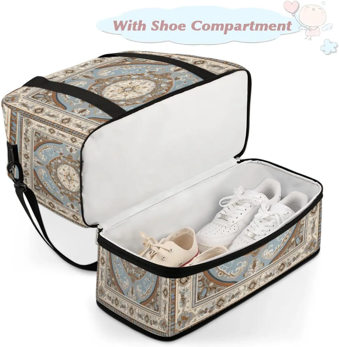 Abstract Prints Boho Flora Travel Duffle Bag, Collapsible Travel Bag Sports Gym Bag With Shoes Compartment Weekender Bag Overnight Bag For Women Men
