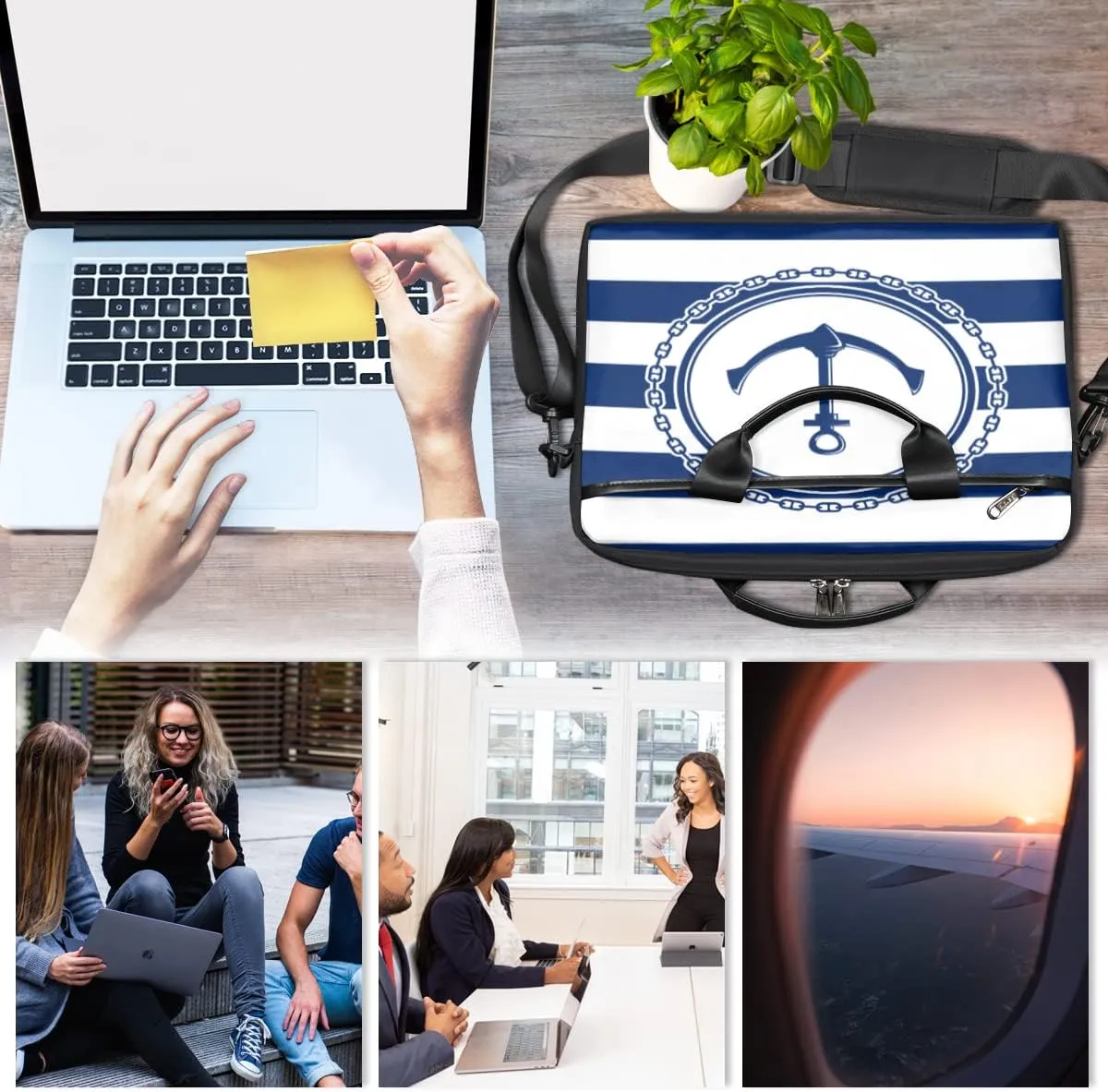 Abstraction Piano Key Laptop Shoulder Messenger Bag Waterproof Laptop Briefcase Handle Padded Strap