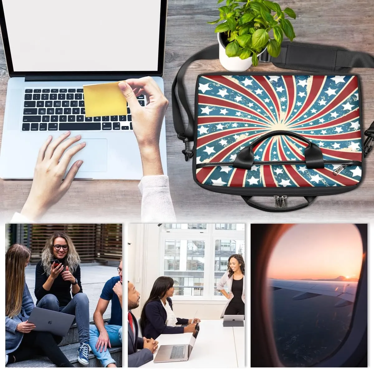 Abstraction Piano Key Laptop Shoulder Messenger Bag Waterproof Laptop Briefcase Handle Padded Strap
