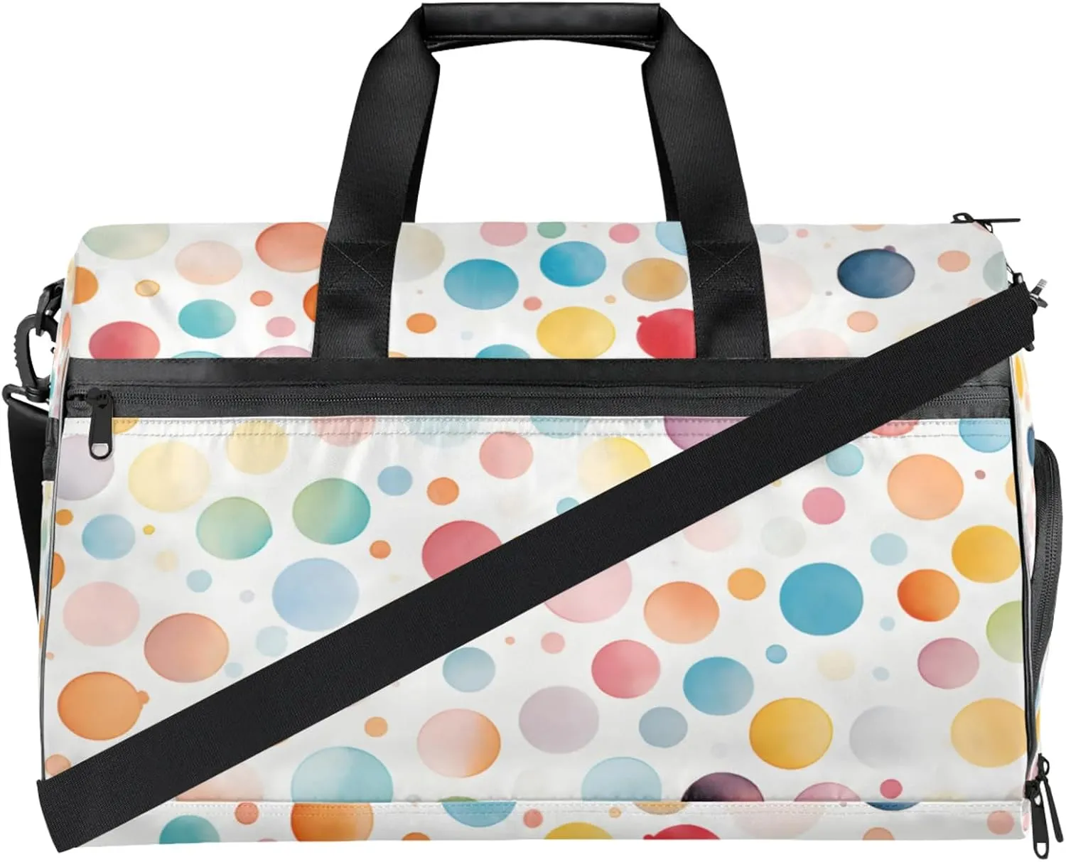Abstrakt 43L Gym Duffle Bag for men with Shoe Compartment, Polka Dots Overnight Weekender Bag for Women with Shoulder Strap, Ideal for Travel, Gym, Sports