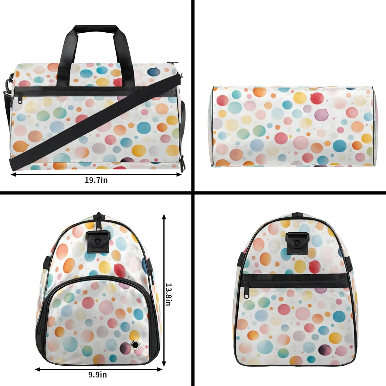 Abstrakt 43L Gym Duffle Bag for men with Shoe Compartment, Polka Dots Overnight Weekender Bag for Women with Shoulder Strap, Ideal for Travel, Gym, Sports
