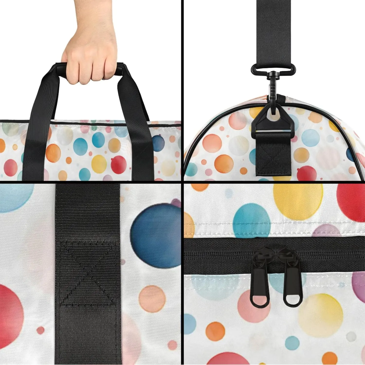 Abstrakt 43L Gym Duffle Bag for men with Shoe Compartment, Polka Dots Overnight Weekender Bag for Women with Shoulder Strap, Ideal for Travel, Gym, Sports