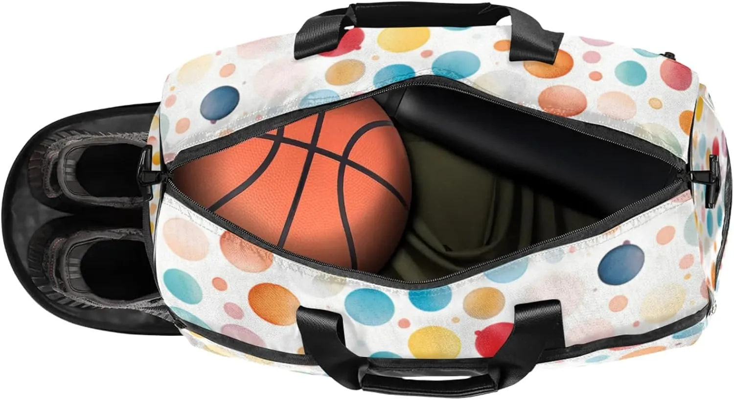 Abstrakt 43L Gym Duffle Bag for men with Shoe Compartment, Polka Dots Overnight Weekender Bag for Women with Shoulder Strap, Ideal for Travel, Gym, Sports