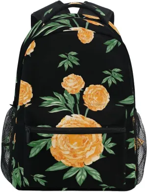 Acpiggto Backpack Daypack Watercolor Orange Roses Vintage Country Garden Plants Botanical Shoulder Bag With Padded Shoulder Strap