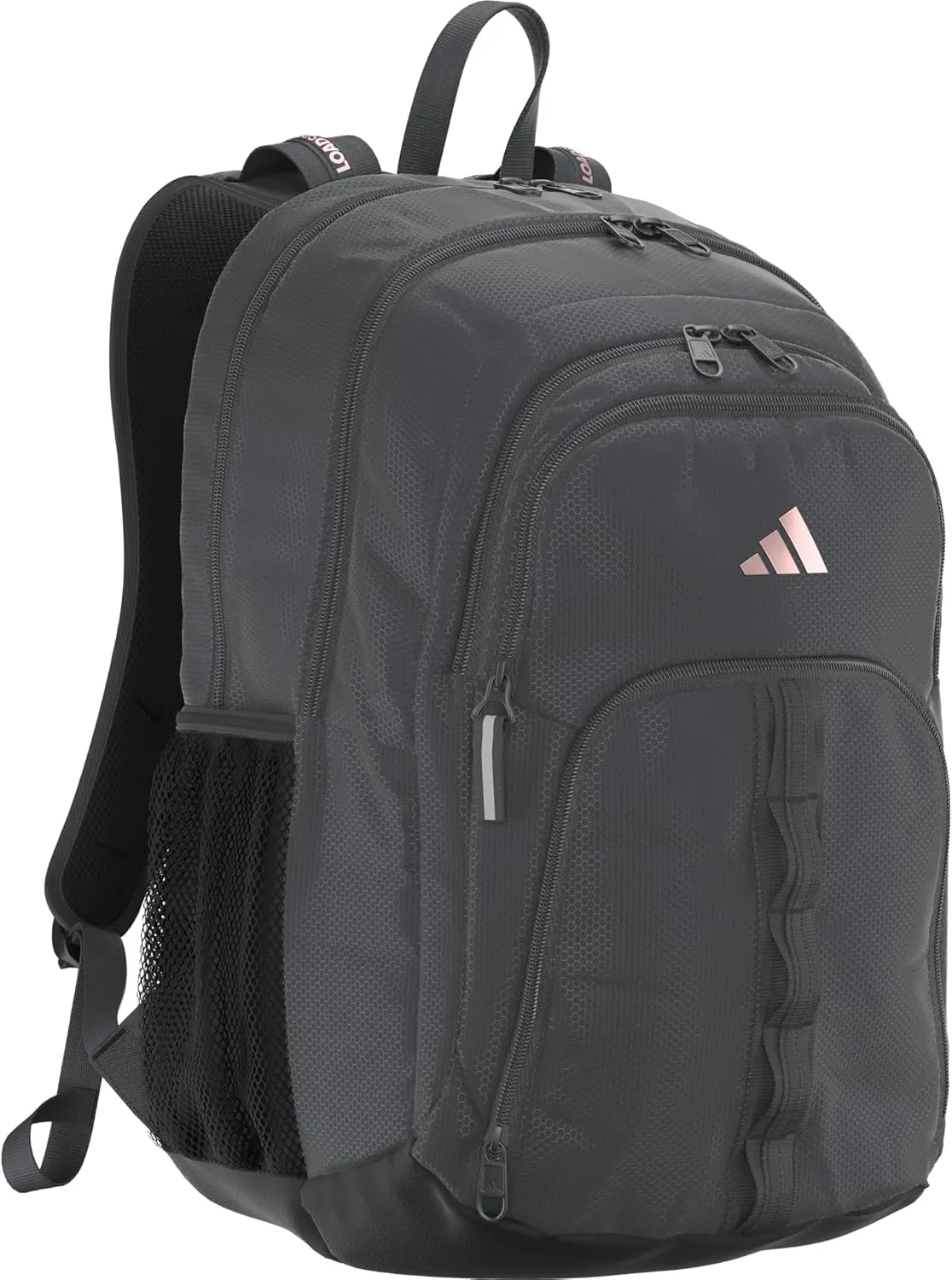 adidas Primetime Large Backpack for Women and Men, Big Bag with Laptop Sleeve, Carbon Grey/Rose Gold, One Size