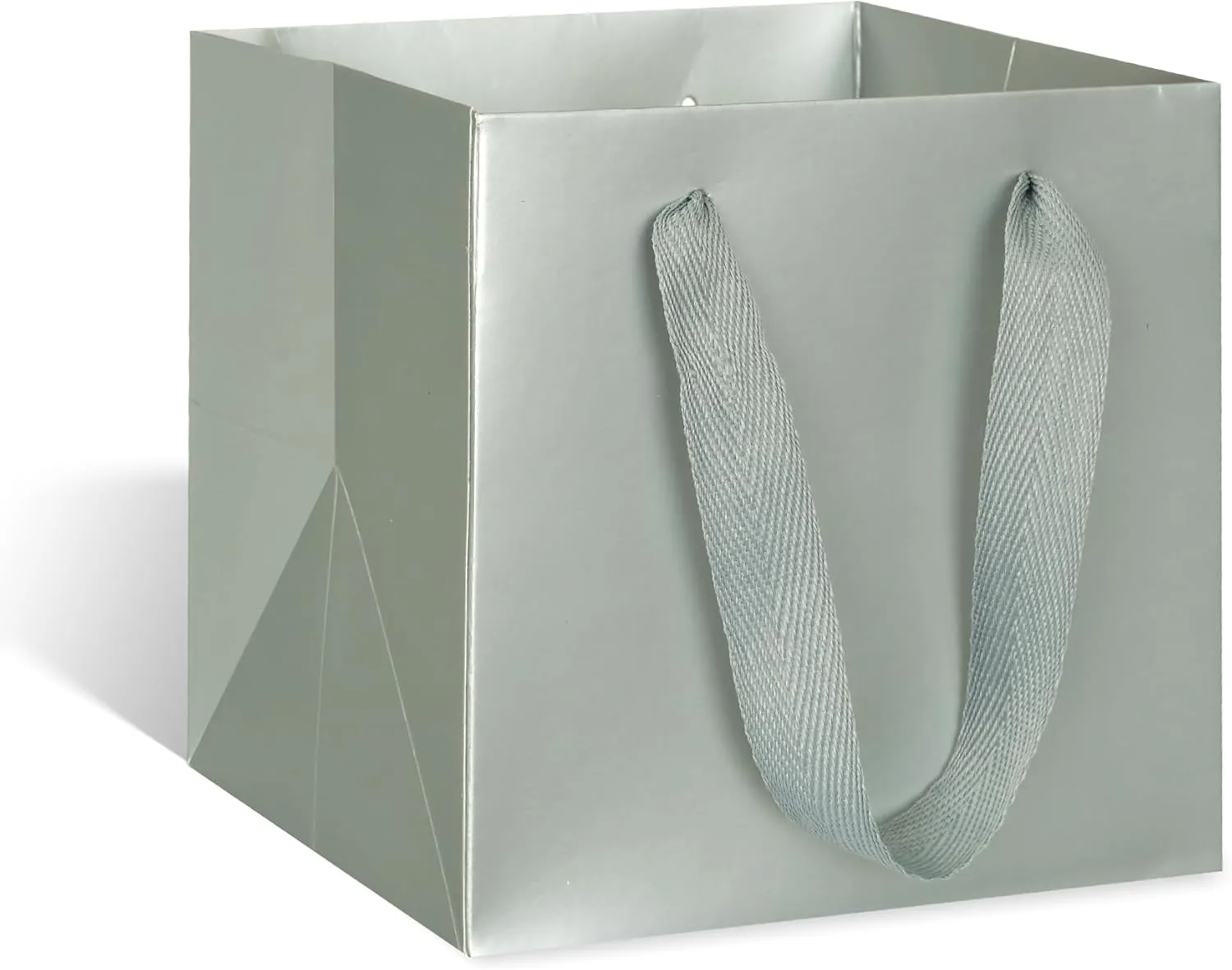 ADIDO EVA Silver Square Gift Bags Small Size Square Bottom Paper Bags with Handles for Party Favor, Shopping Bags (8x8x8 In, 20 CT)