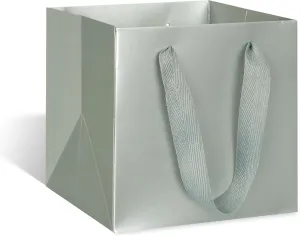 ADIDO EVA Silver Square Gift Bags Small Size Square Bottom Paper Bags with Handles for Party Favor, Shopping Bags (8x8x8 In, 20 CT)