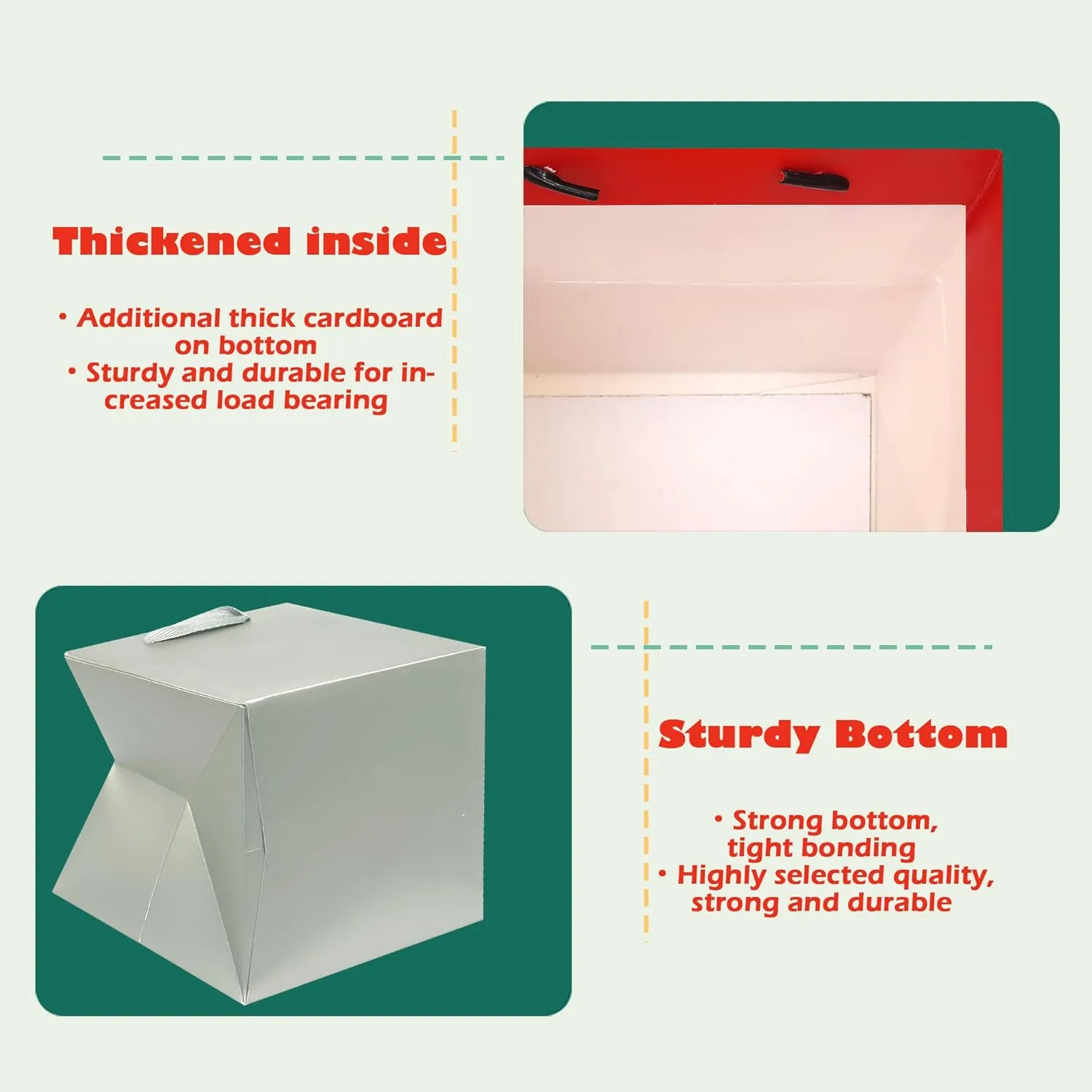 ADIDO EVA Silver Square Gift Bags Small Size Square Bottom Paper Bags with Handles for Party Favor, Shopping Bags (8x8x8 In, 20 CT)