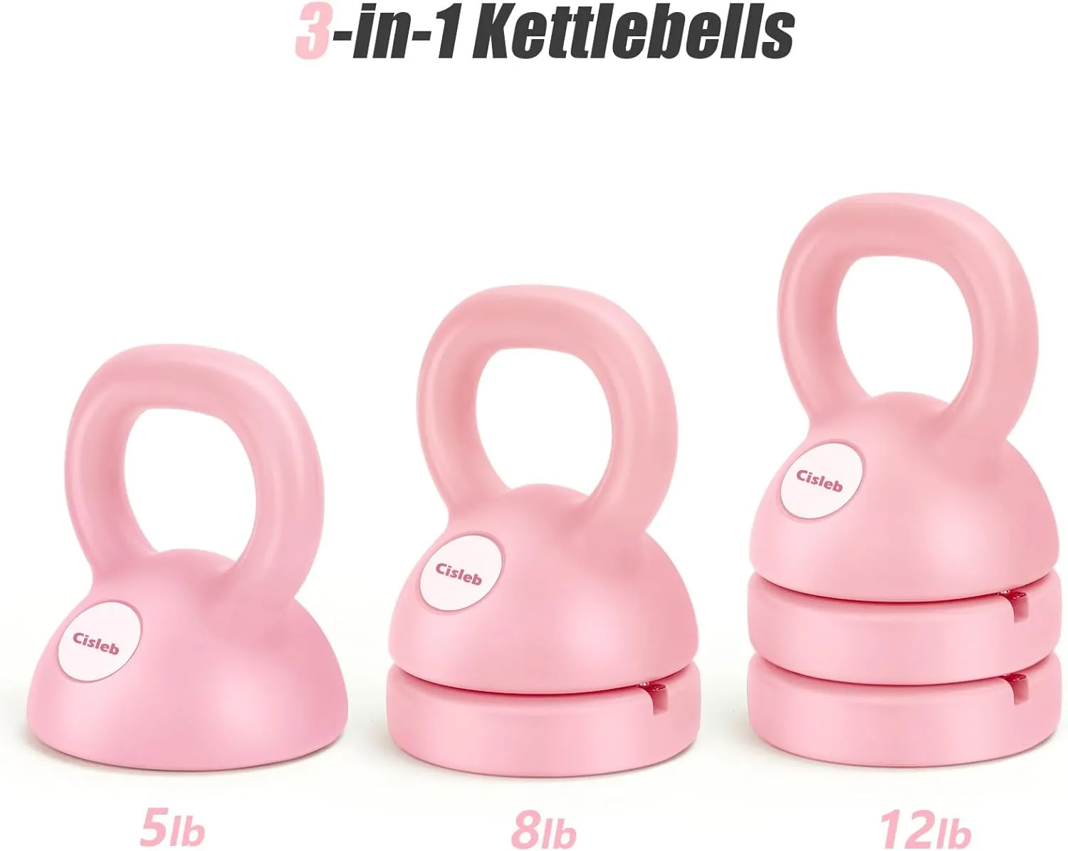 Adjustable Kettlebell Weight Set: 3-in-1 Kettlebells (5lbs 8lbs 12lbs) for Home Gym Full-Body Workout Strength Training Weight Loss | Good for Beginners