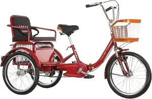 Adult Tricycles, 3 Wheel Bikes for Adults, Tricycle for Adults 20inch 3-Wheel Bicycle 1-Speed Pedal Bikes Double Chain Shock-Absorbing Front Fork for Parents to Pick Up