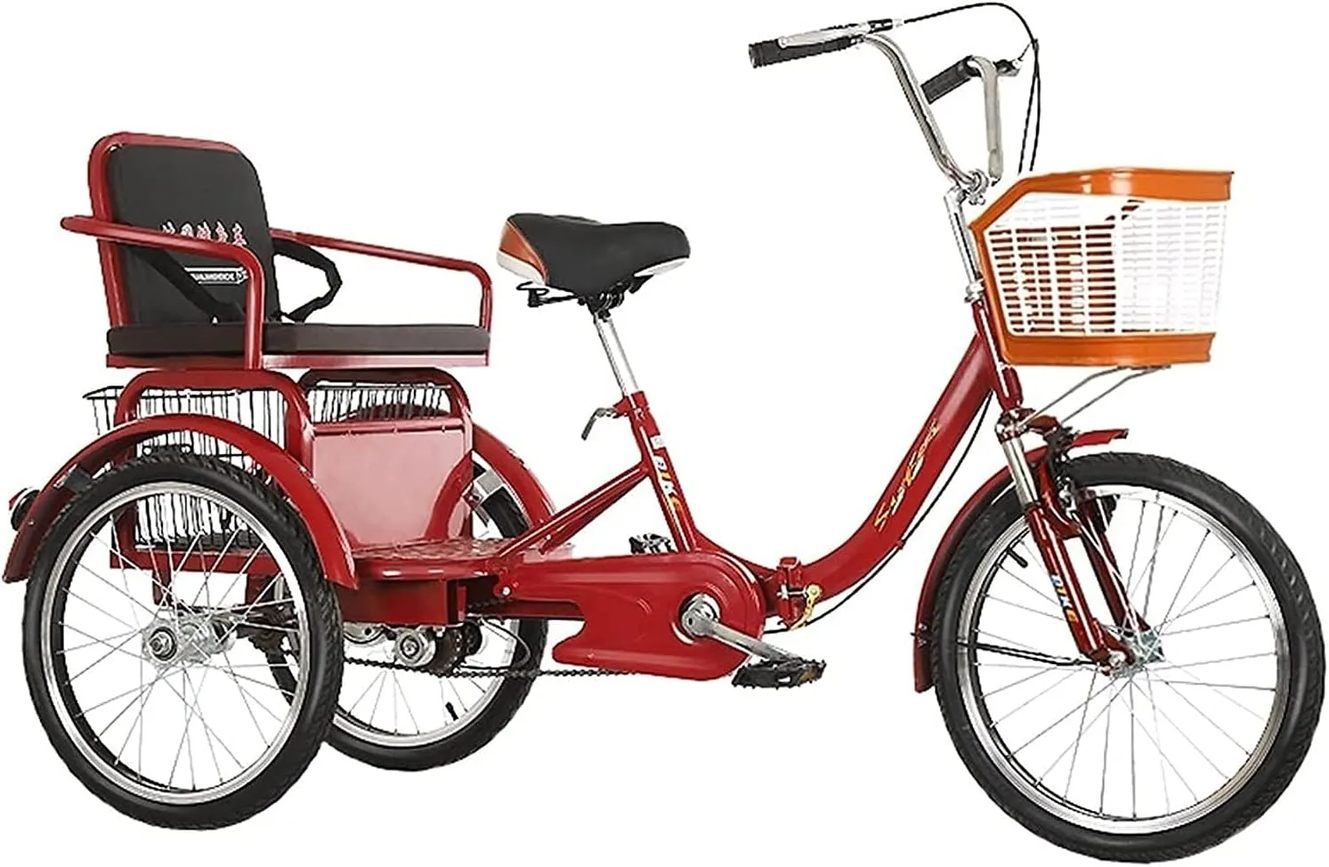 Adult Tricycles, 3 Wheel Bikes for Adults, Tricycle for Adults 20inch 3-Wheel Bicycle 1-Speed Pedal Bikes Double Chain Shock-Absorbing Front Fork for Parents to Pick Up