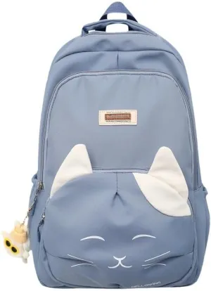 Aesthetic Backpack for Teens and Adults. Cute Cat Face Daypack Large Big Capacity Backpack with Accessories. (Blue)