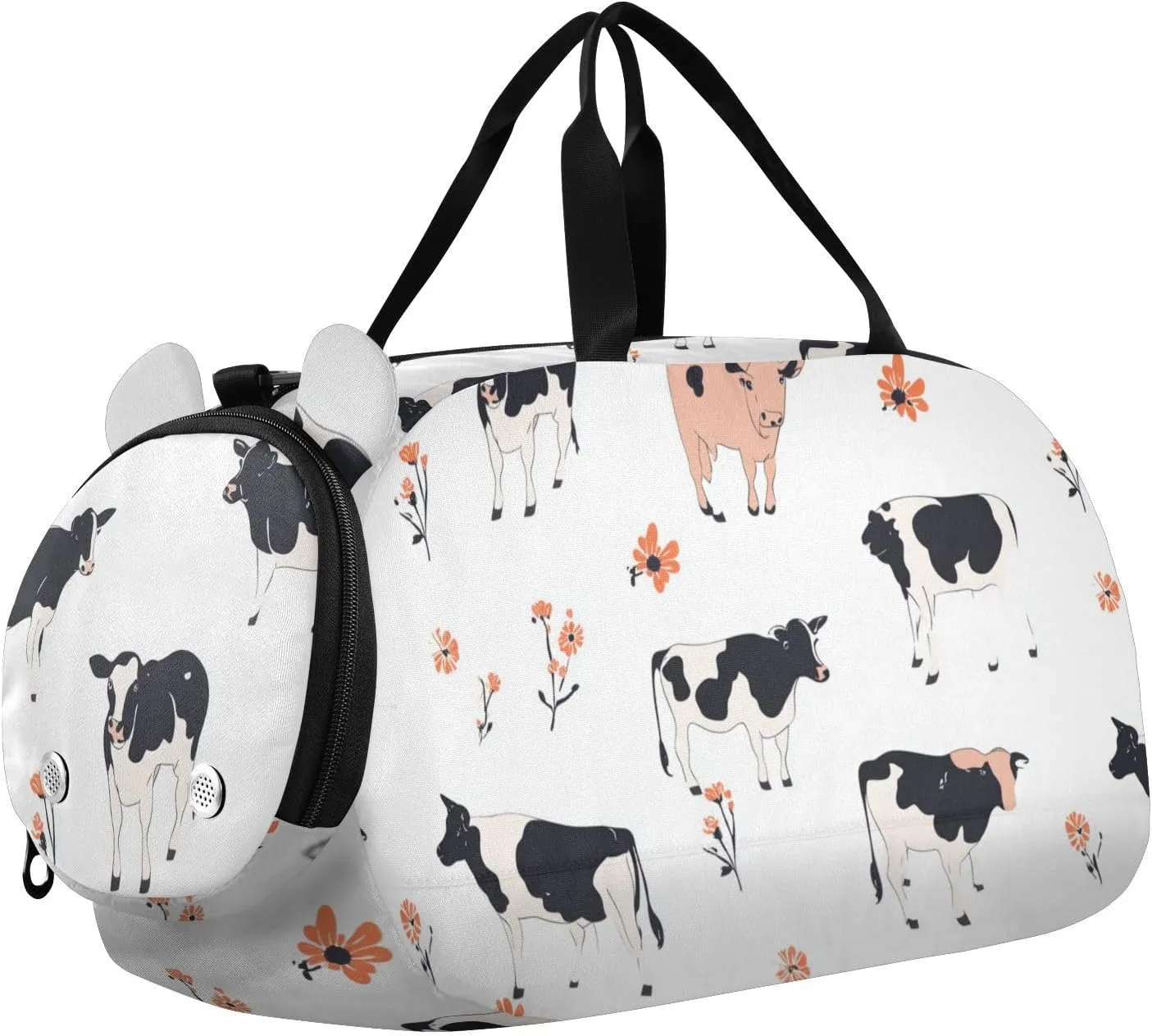 Aesthetic Cow White Duffel Gym Bags with Shoes Compartment Large Capacity Sports Bag Travel Tote for School Practice, Sports, Travel