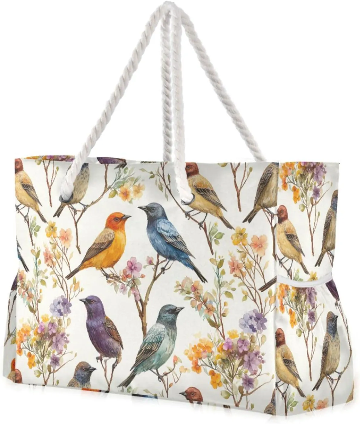 Aesthetic European Starling Birds White Sandproof Duffel Bags For Traveling with side pocketes Work Tote Bags for beach&school&work