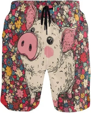 Aesthetic Miniature Pig Shorts Swim 2 Layer Board Shorts with Compression 8”/ 9” Long XL Size Summer Days