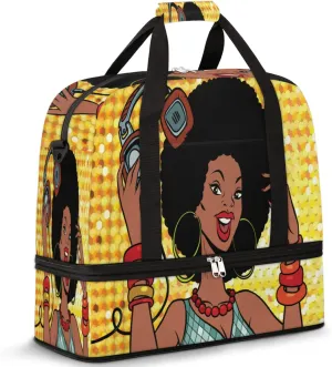 African Woman Pop Music Travel Duffle Bag, Sports Gym Bag With Shoes Compartment Weekender Bag Overnight Bag For Women Men