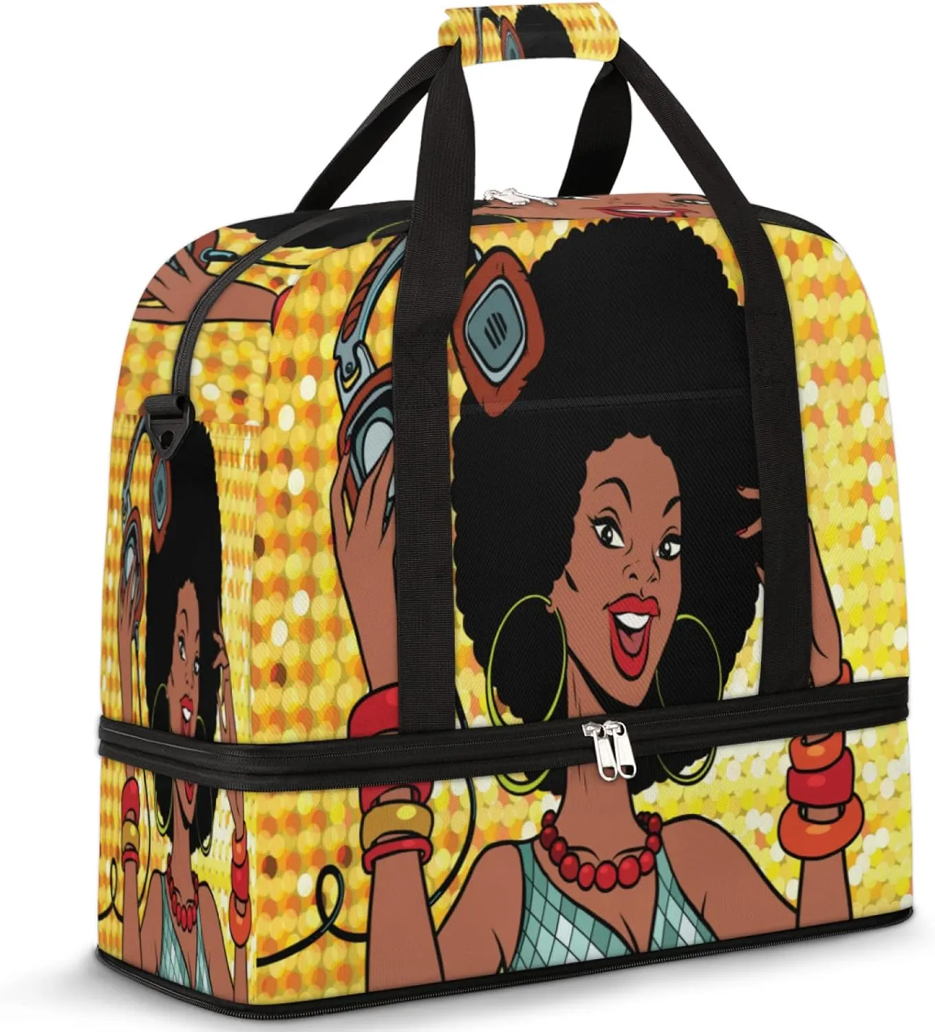African Woman Pop Music Travel Duffle Bag, Sports Gym Bag With Shoes Compartment Weekender Bag Overnight Bag For Women Men