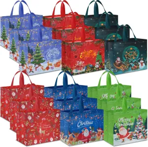 AhfuLife 18PCS Extra Large Bags, 15.7'' x 14.2'' x 5.9'', Reusable Non-woven Christmas Tote Bags with Handles for New Year and Xmas Party Supplies Decorations