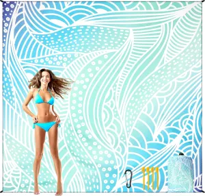 AISPARKY Beach Blanket Waterproof Sandproof Lightweight Durable Compact Sand Free Beach Mat 108”x 120” for 1-8 Adults for Festival Travel Camping Picnic Blanket (L GCBlue-Ripple)