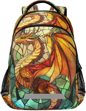 ALAZA Dragon Full Body Stained Glass Window Backpacks Travel Laptop Daypack School Book Bag for Men Women Teens Kids