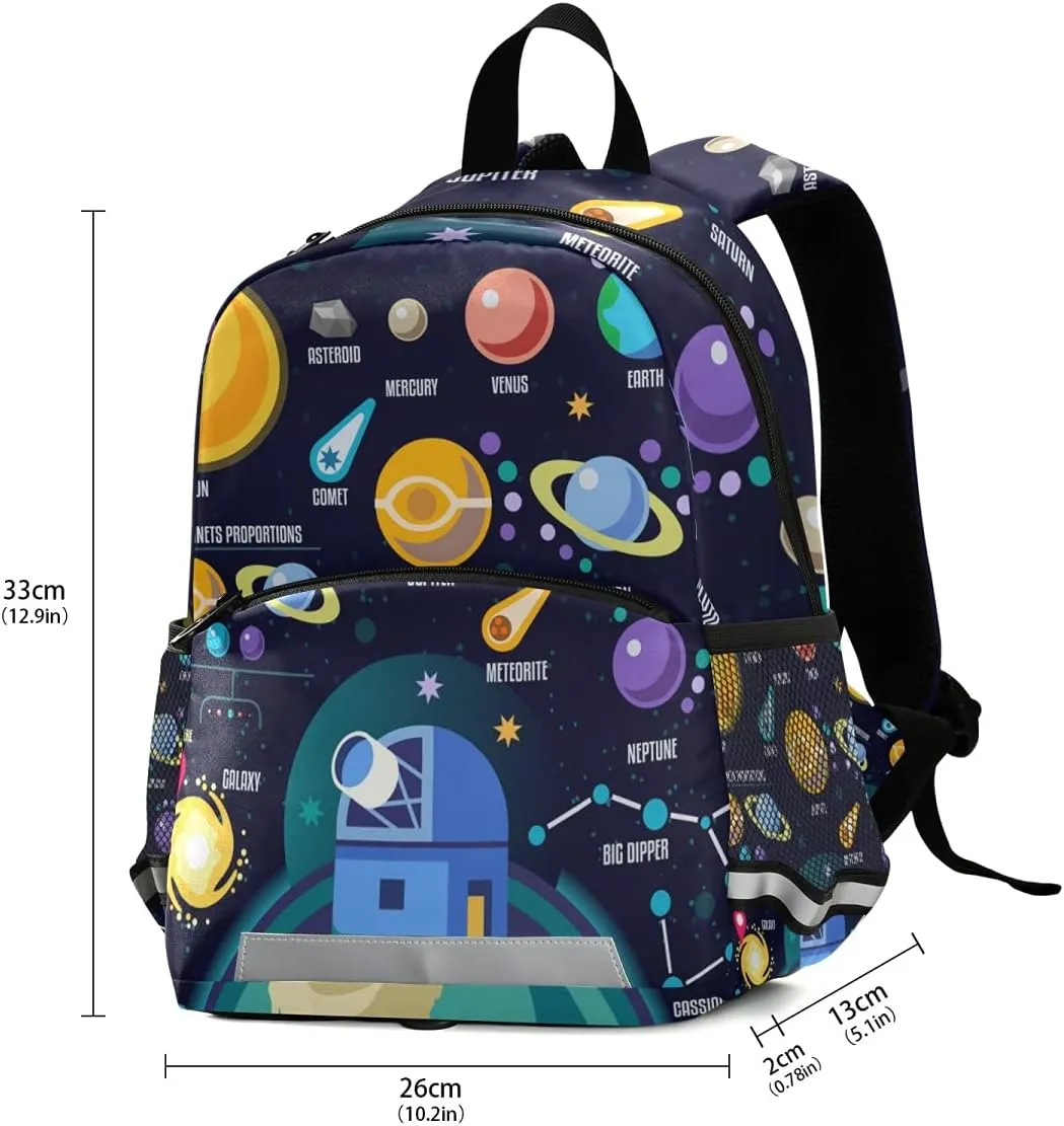 ALAZA Kid's Toddler Backpack for Boys Girls,Universe Infographics Solar System Planets Preschool Bag Nursery Travel Bag Daycare Bag Kindergarten Children Bag with Safety Leash