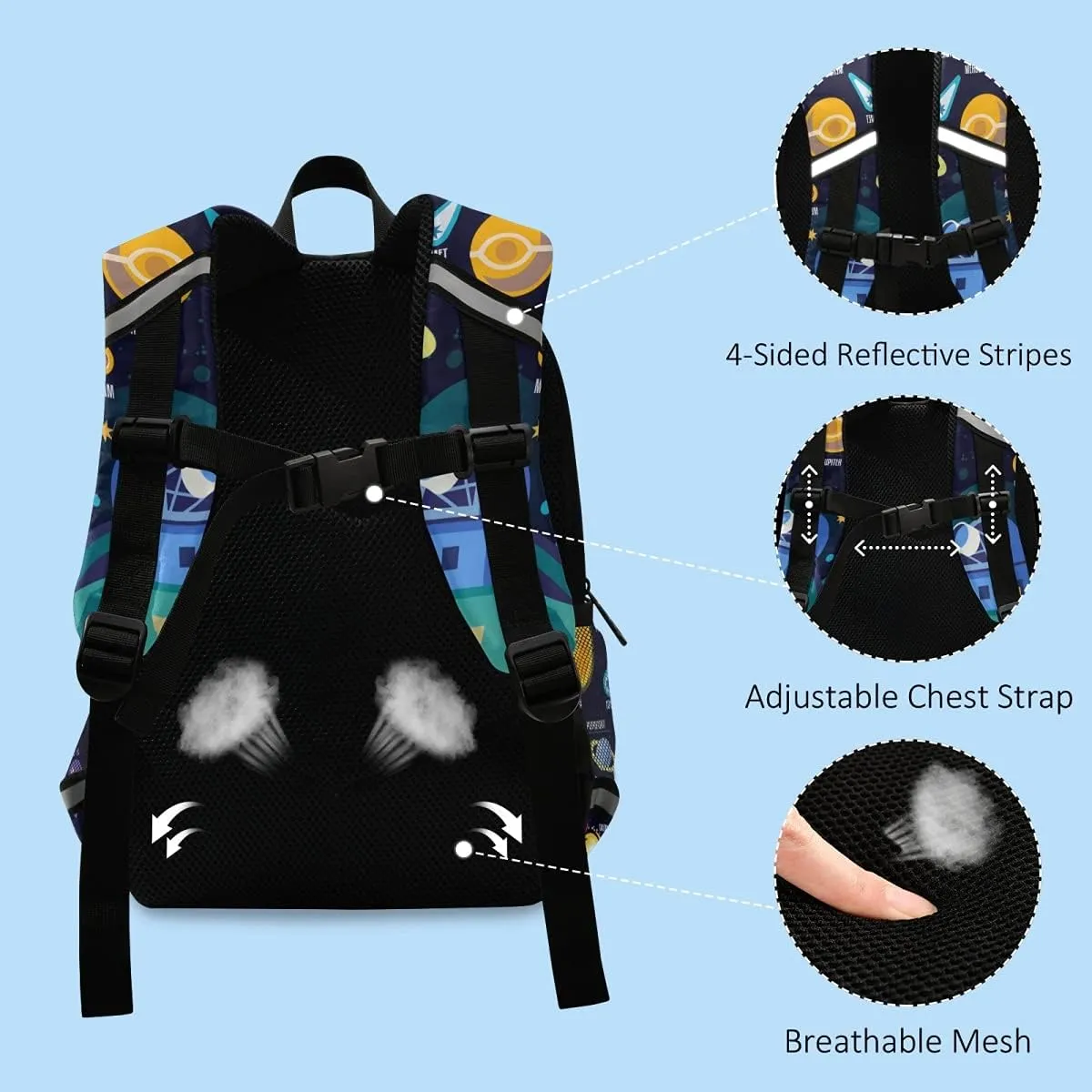 ALAZA Kid's Toddler Backpack for Boys Girls,Universe Infographics Solar System Planets Preschool Bag Nursery Travel Bag Daycare Bag Kindergarten Children Bag with Safety Leash
