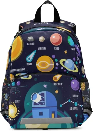 ALAZA Kid's Toddler Backpack for Boys Girls,Universe Infographics Solar System Planets Preschool Bag Nursery Travel Bag Daycare Bag Kindergarten Children Bag with Safety Leash