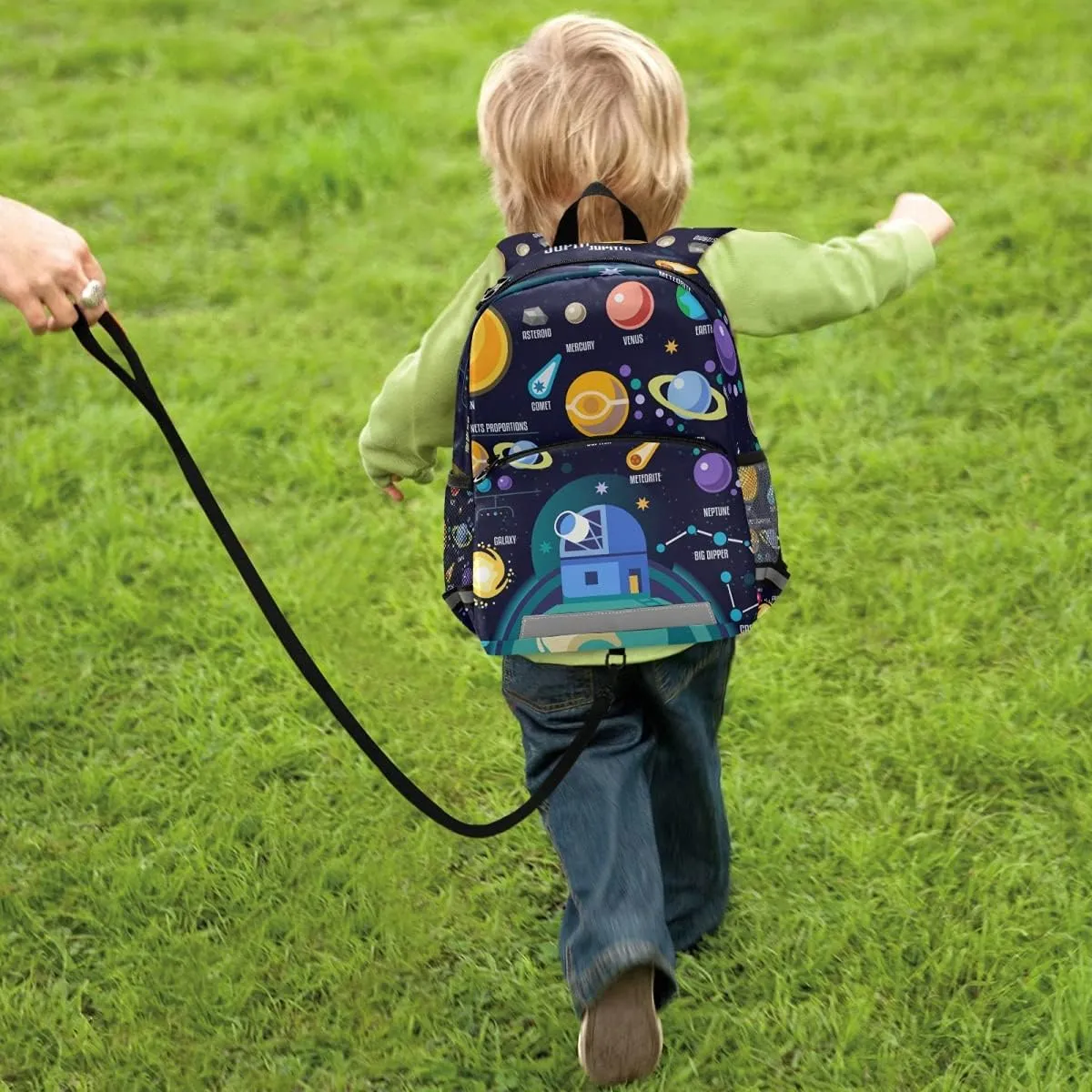 ALAZA Kid's Toddler Backpack for Boys Girls,Universe Infographics Solar System Planets Preschool Bag Nursery Travel Bag Daycare Bag Kindergarten Children Bag with Safety Leash