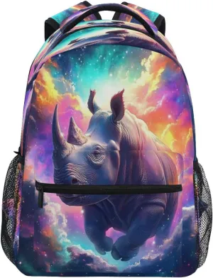 ALAZA Rhinoceros Colorful Nebula Kids School Backpack for Boys Girls Teens Bookbag Travel Daypack Bag 16 inch