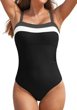 Aleumdr One Piece Swimsuit Women Athletic Bathing Suits Color Block Womens Swimsuits Swimwear