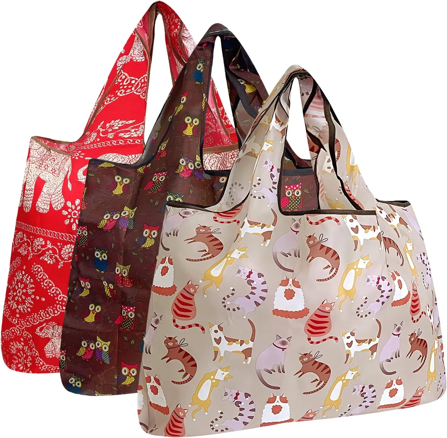 alldyrew Large Foldable Tote Nylon Reusable Grocery Bag, 3 Pack