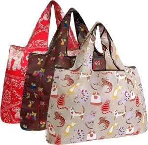alldyrew Large Foldable Tote Nylon Reusable Grocery Bag, 3 Pack