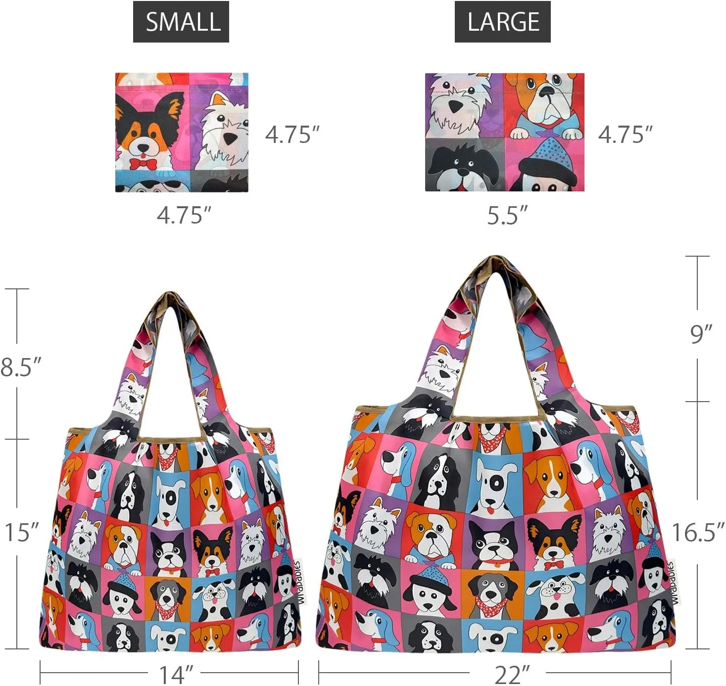 allydrew Large & Small Foldable Tote Nylon Reusable Grocery Bags, Set of 2