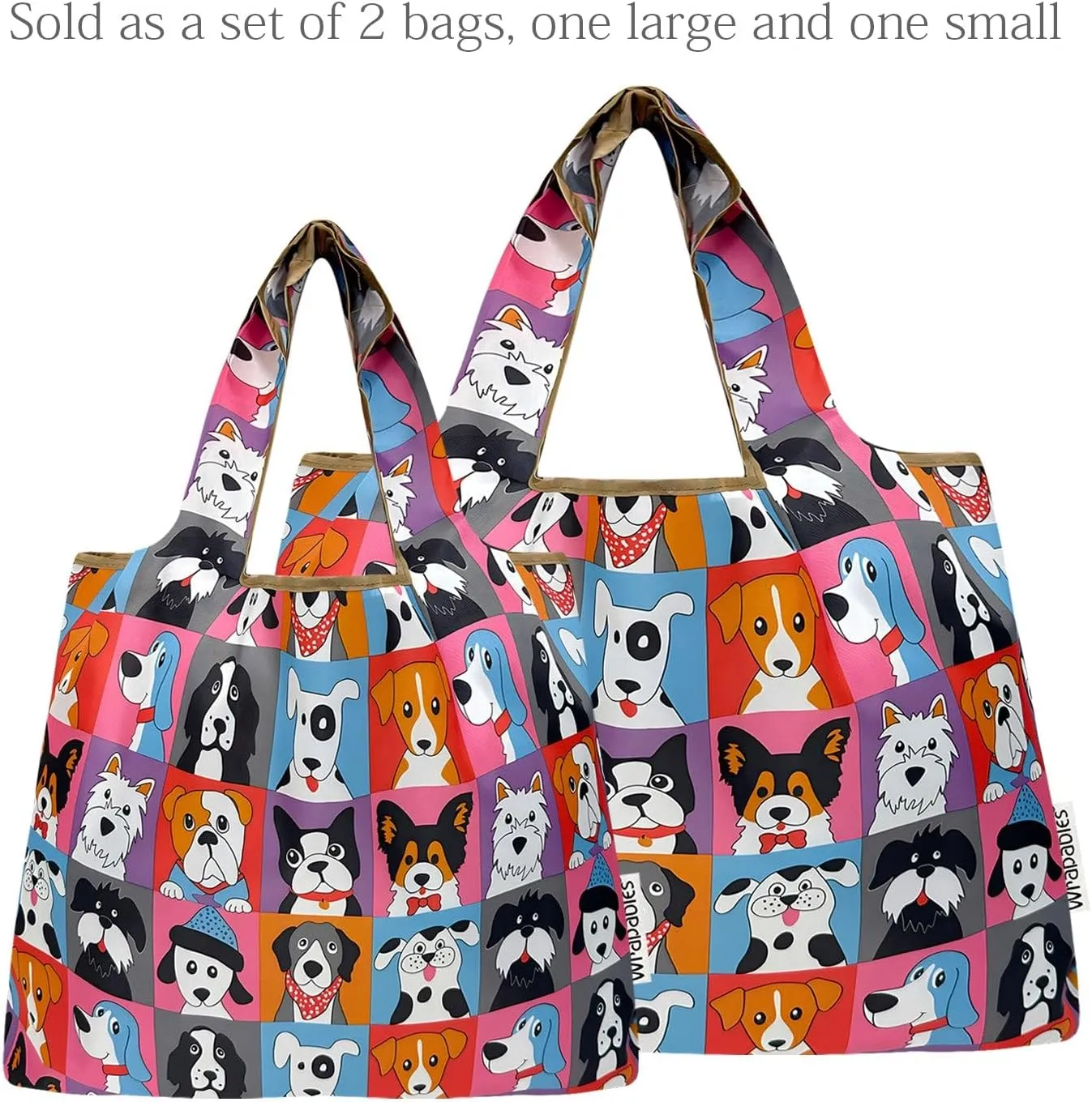allydrew Large & Small Foldable Tote Nylon Reusable Grocery Bags, Set of 2