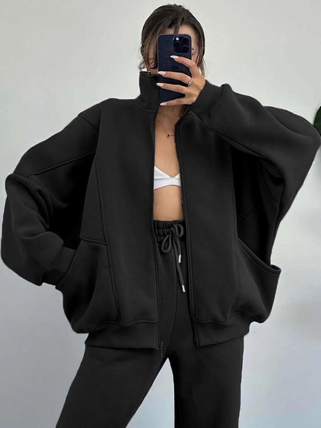 Alunzoem Sweatsuits for Women Set 2 Piece Outfits Long Sleeve Zip Up Jacket Oversized Sweatshirt Jogger Sweatpants Tracksuit