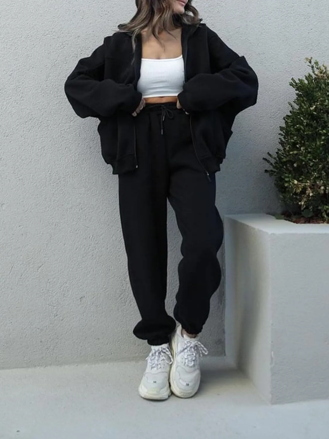 Alunzoem Sweatsuits for Women Set 2 Piece Outfits Long Sleeve Zip Up Jacket Oversized Sweatshirt Jogger Sweatpants Tracksuit