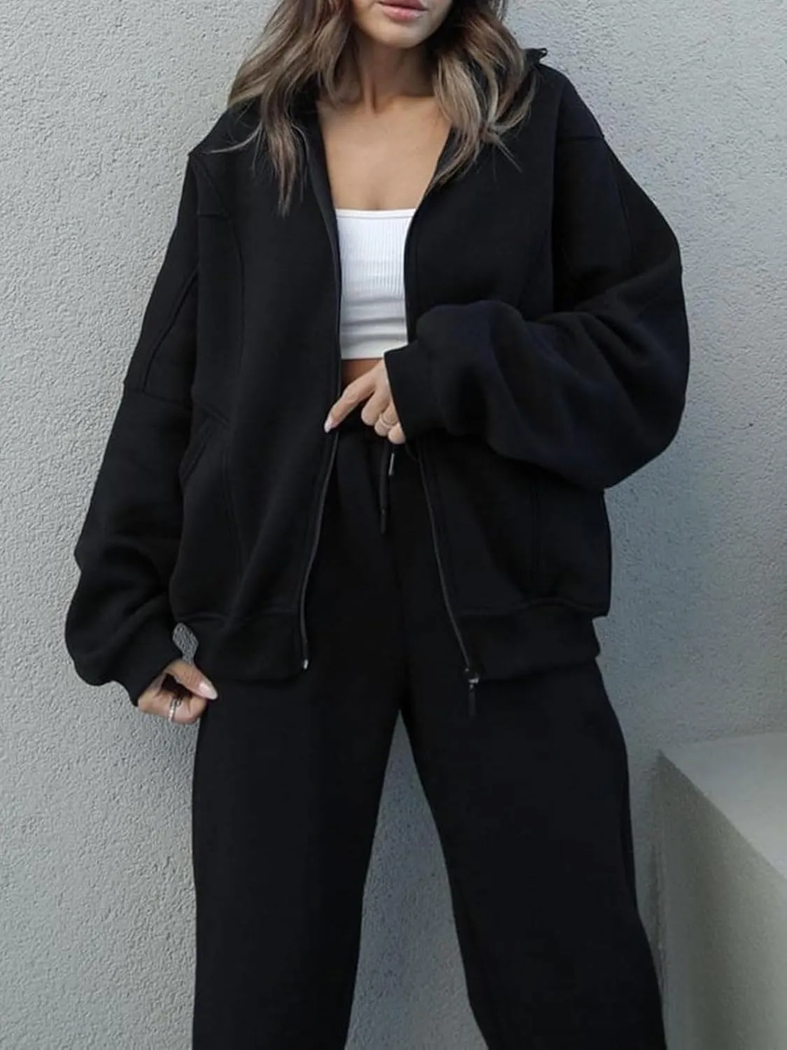 Alunzoem Sweatsuits for Women Set 2 Piece Outfits Long Sleeve Zip Up Jacket Oversized Sweatshirt Jogger Sweatpants Tracksuit