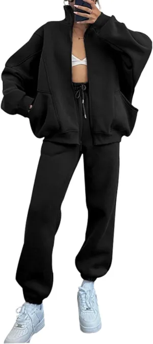 Alunzoem Sweatsuits for Women Set 2 Piece Outfits Long Sleeve Zip Up Jacket Oversized Sweatshirt Jogger Sweatpants Tracksuit