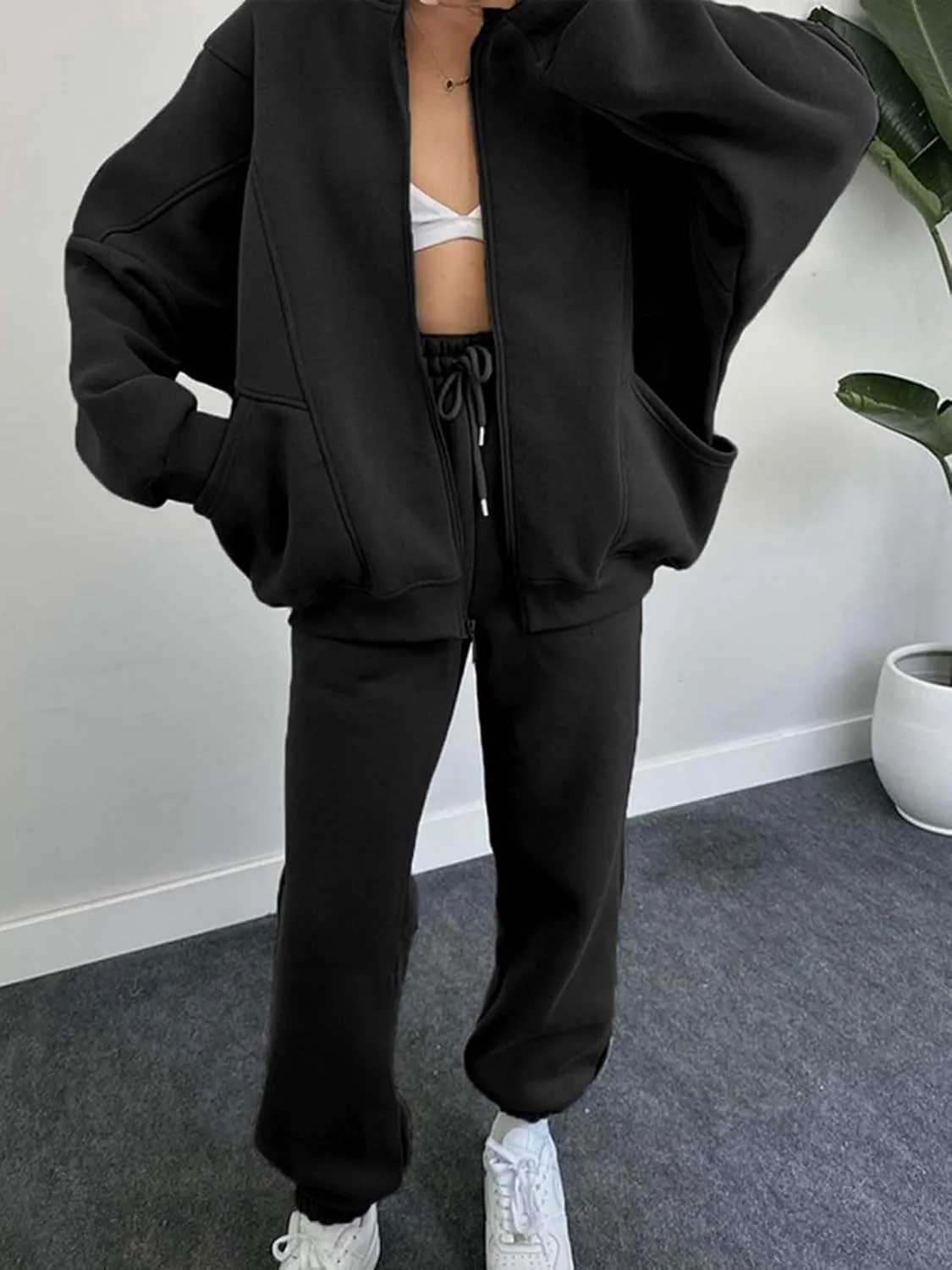Alunzoem Sweatsuits for Women Set 2 Piece Outfits Long Sleeve Zip Up Jacket Oversized Sweatshirt Jogger Sweatpants Tracksuit