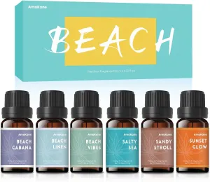 AmaKane Fragrance Oils, Beach Fragrance Oil for Candle Making, Soap Making Scents, Summer Essential Oils for Diffusers for Home 6x10 ml, Beach Linen, Salty Sea, Sunset Glow and More