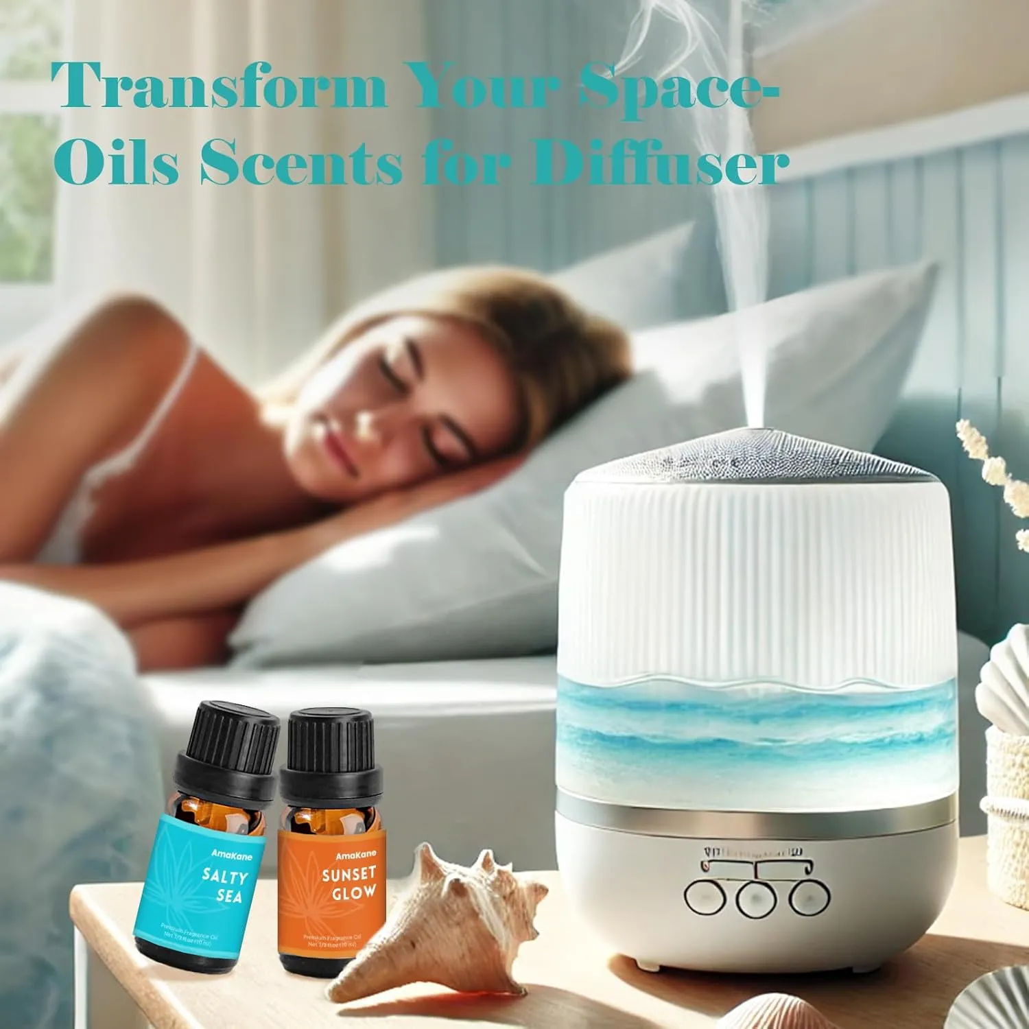 AmaKane Fragrance Oils, Beach Fragrance Oil for Candle Making, Soap Making Scents, Summer Essential Oils for Diffusers for Home 6x10 ml, Beach Linen, Salty Sea, Sunset Glow and More
