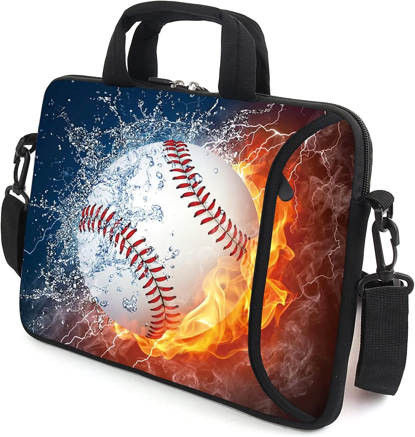 AMARY 15.4" 15.6" laptop sleeve chromebook case adjustable shoulder strap with handle accessory pocket for men women (Baseball)