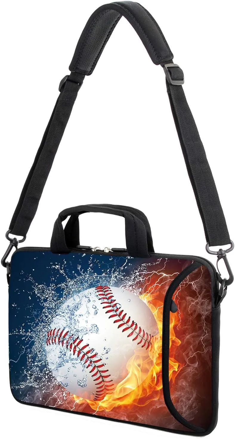 AMARY 15.4" 15.6" laptop sleeve chromebook case adjustable shoulder strap with handle accessory pocket for men women (Baseball)