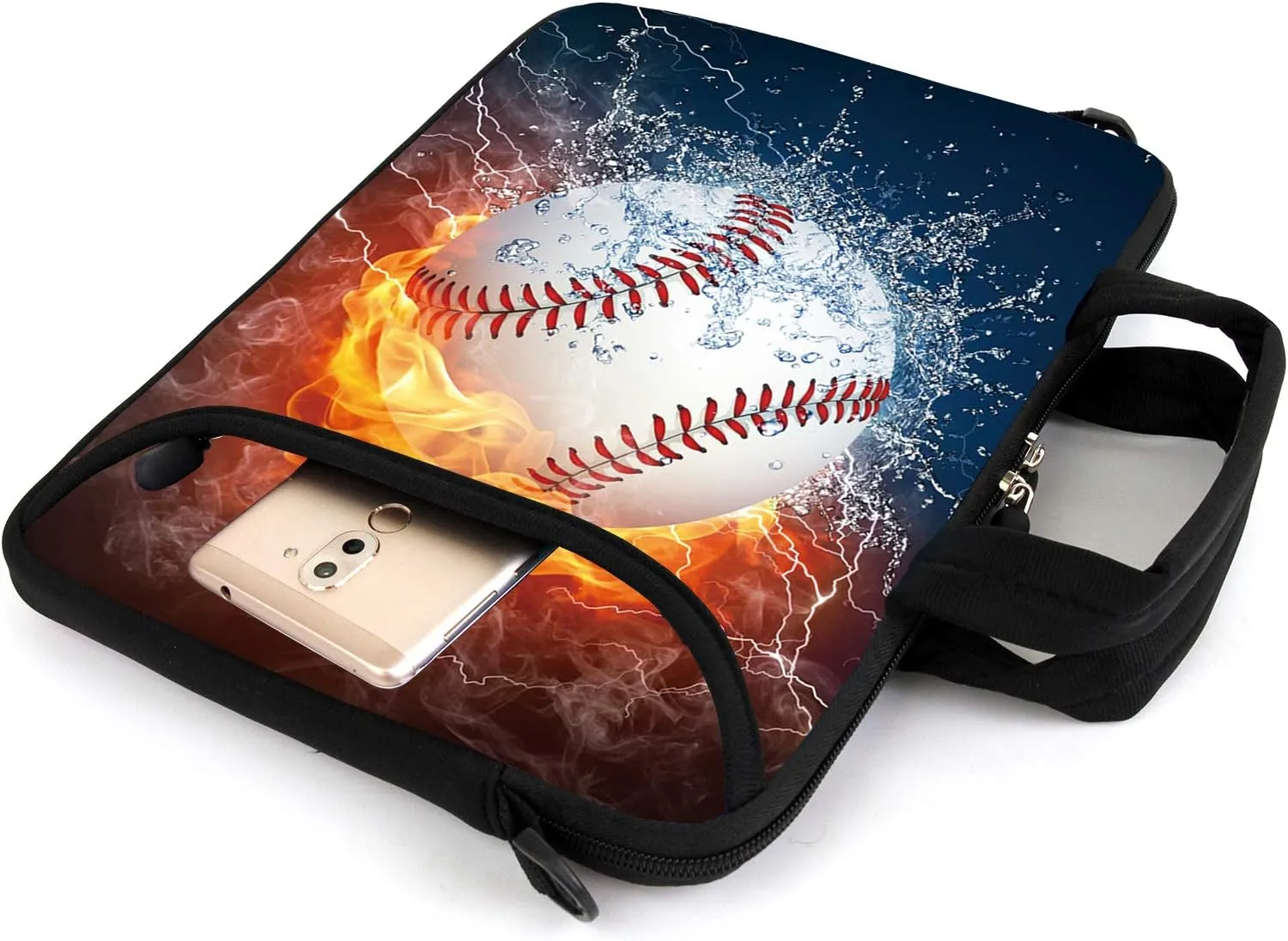 AMARY 15.4" 15.6" laptop sleeve chromebook case adjustable shoulder strap with handle accessory pocket for men women (Baseball)